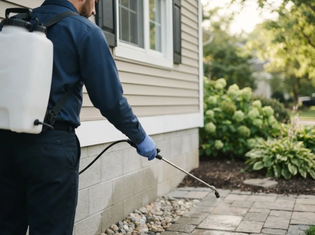 Pest control technician inspecting a home in Blue Mound, KS